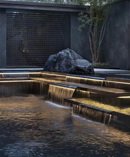 花園酒店售樓處水景蒙古黑石材裝飾